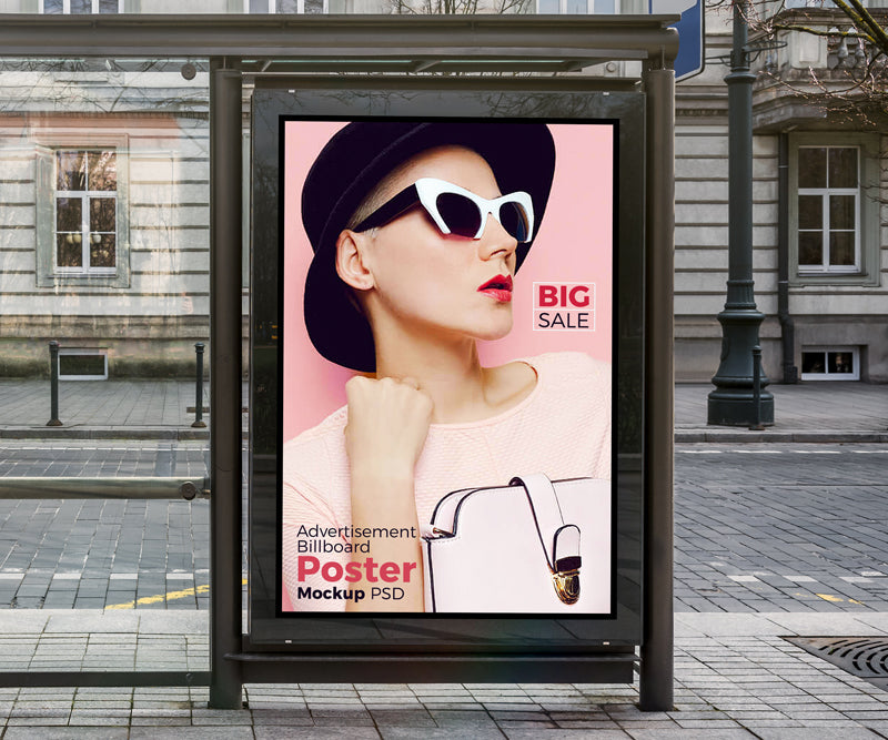 Free Bus Shelter Vertical Billboard Poster Mockup Psd