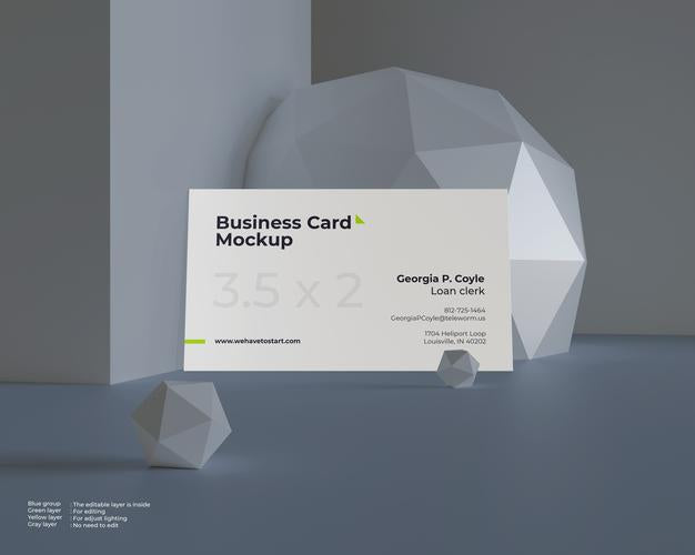 Free Business Card Mockup On Floor In Block And Sphere Geometry Surface Psd