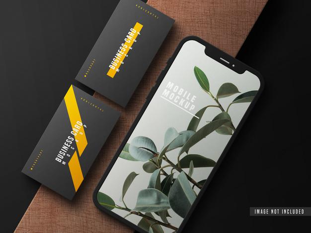 Free Business Card With Mobile Phone Mockup Psd Psd