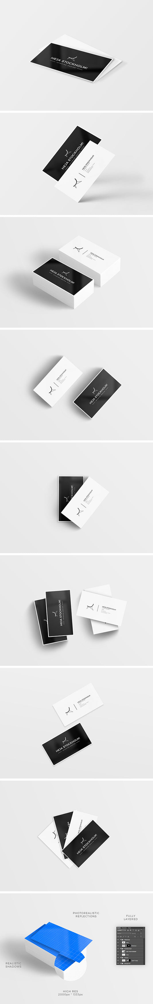 Free 8 Clean Business Card Mockups on Grey Background