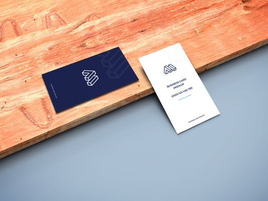 Free Business Cards On Wooden Plank Mockup