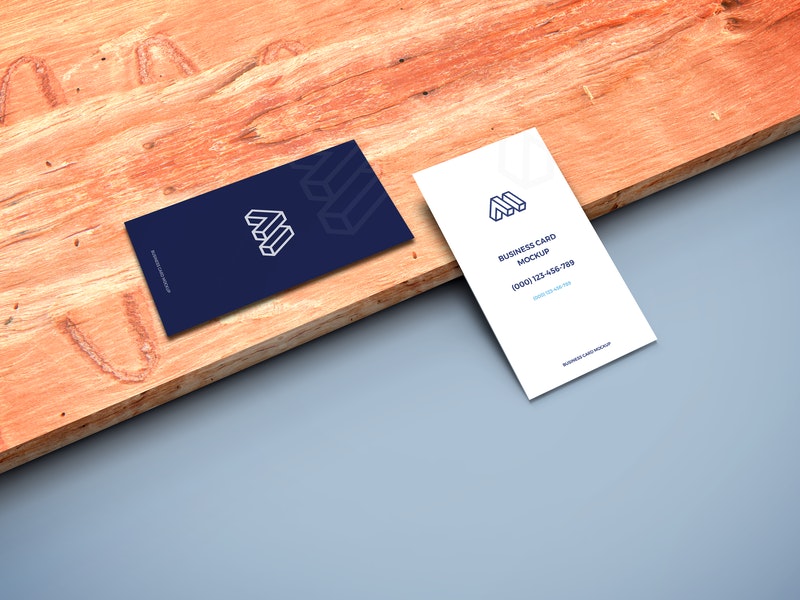 Free Business Cards On Wooden Plank Mockup