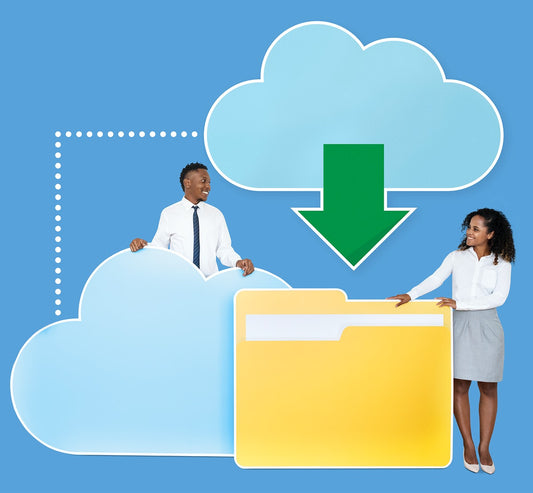 Free Business People Downloading Data From A Cloud Icon