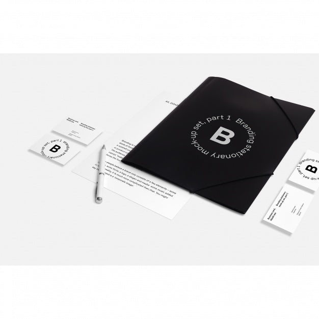 Free Business Stationery Mock Up With Black Folder Psd