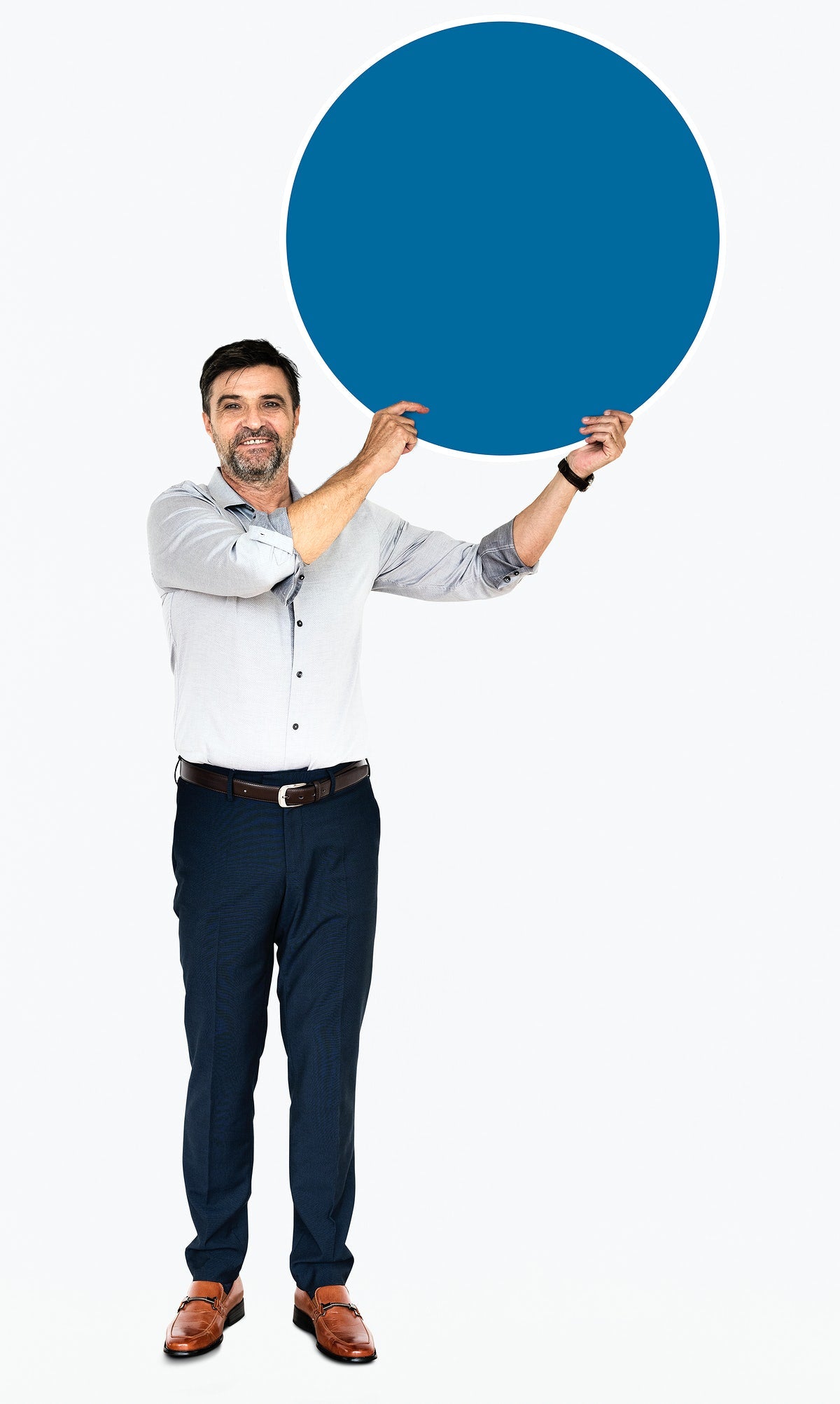 Free Businessman Holding A Blank Blue Board