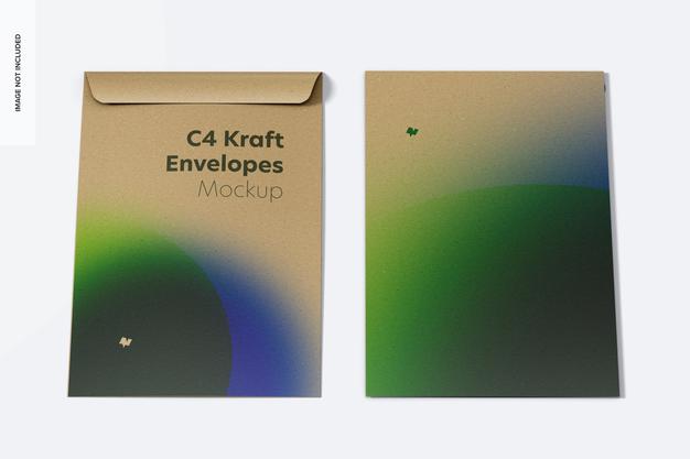 Free C4 Kraft Envelopes Mockup, Front View Psd