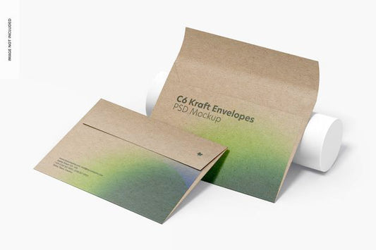 Free C6 Kraft Envelopes Mockup, Perspective Psd