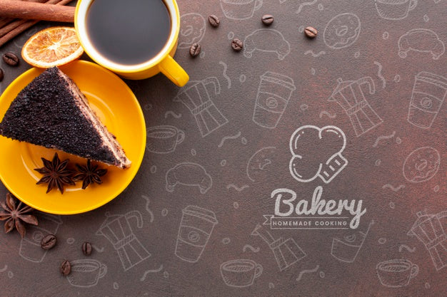 Free Cake Coffee And Dried Orange With Mock-Up Psd