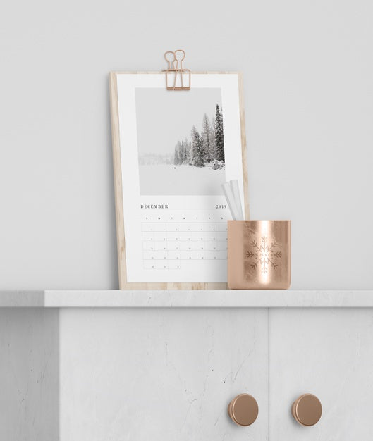 Free Calendar On Wooden Board On Cabinet Psd