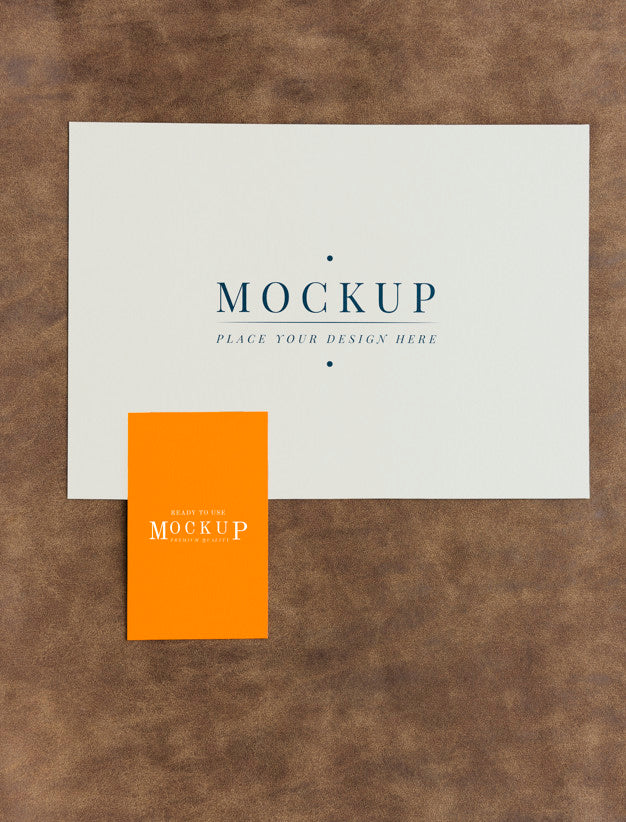 Free Card And Tab Mockup On Brown Leather Psd