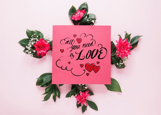 Free Card Mockup With Floral Valentines Day Concept Psd