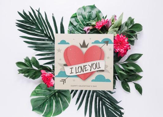 Free Card Mockup With Floral Valentines Day Concept Psd