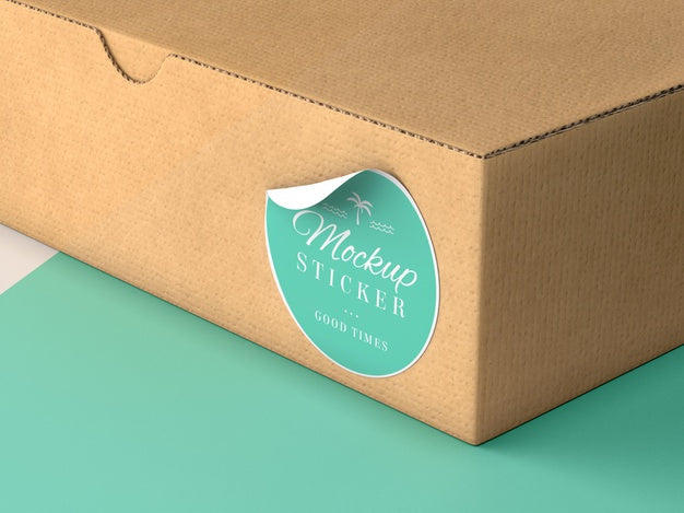 Free Cardboard Box With Sticker Mock Up Psd