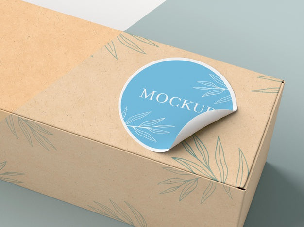 Free Cardboard Box With Sticker Mock Up Psd