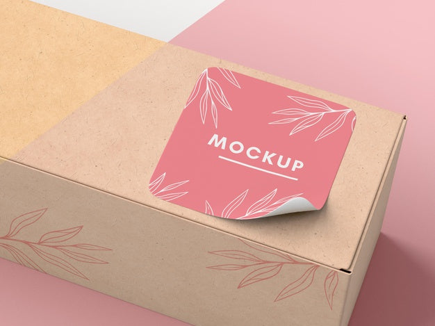 Free Cardboard Box With Sticker Mock Up Psd