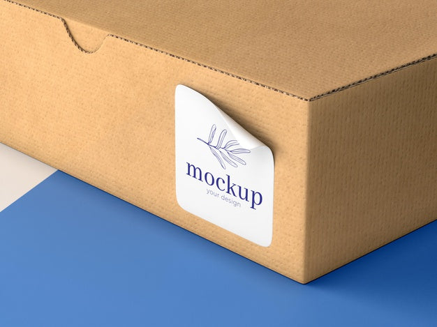 Free Cardboard Box With Sticker Mock Up Psd