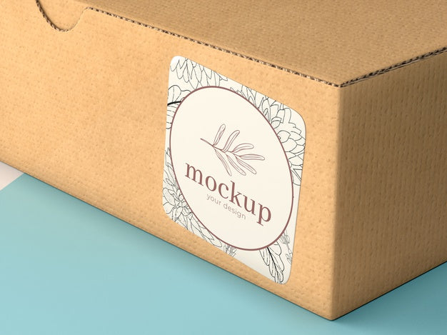 Free Cardboard Box With Sticker Mock Up Psd