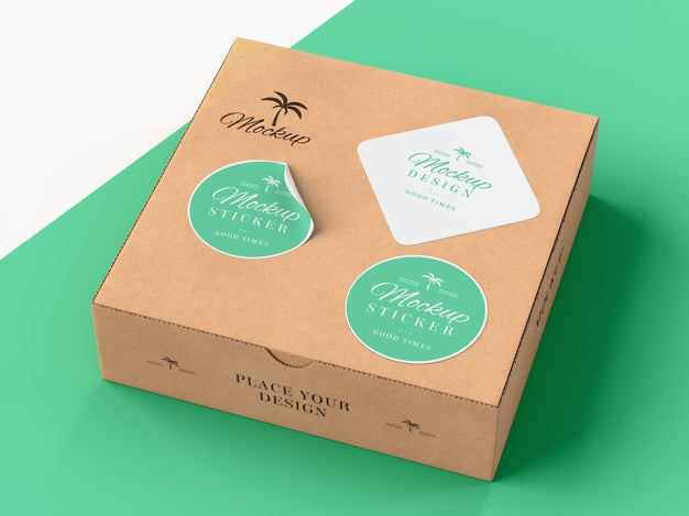 Free Cardboard Box With Sticker Mock Up Psd