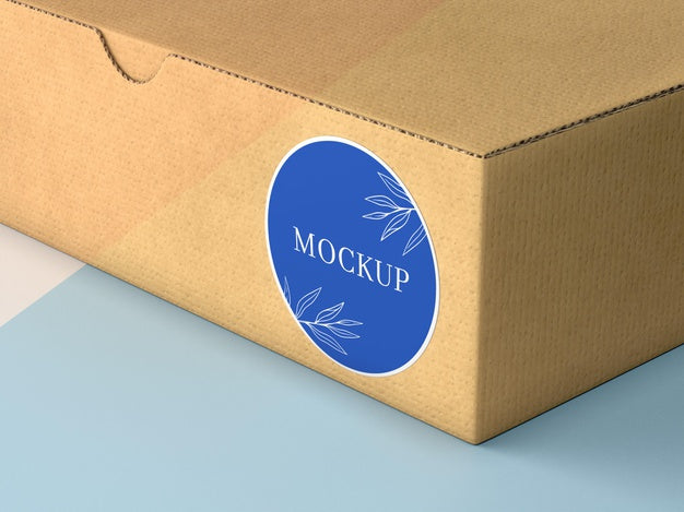 Free Cardboard Box With Sticker Mock Up Psd