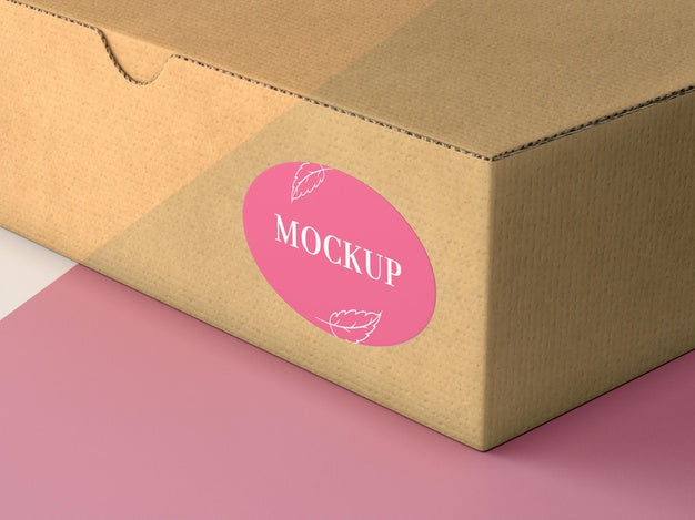 Free Cardboard Box With Sticker Mock Up Psd