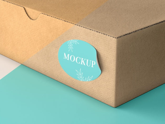 Free Cardboard Box With Sticker Mock Up Psd