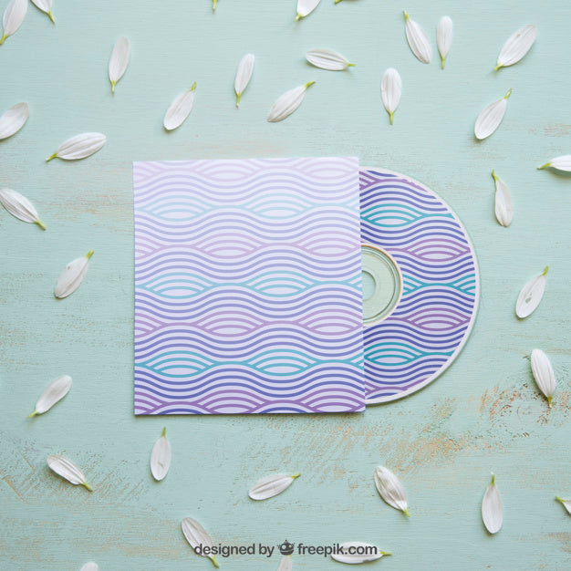 Free Cd Mockup With Petals Psd