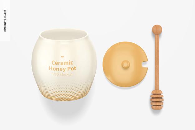 Free Ceramic Honey Pot Mockup, Top View Psd