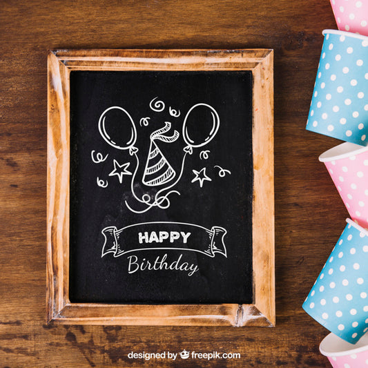 Free Chalkboard Mockup With Birthday Design Psd