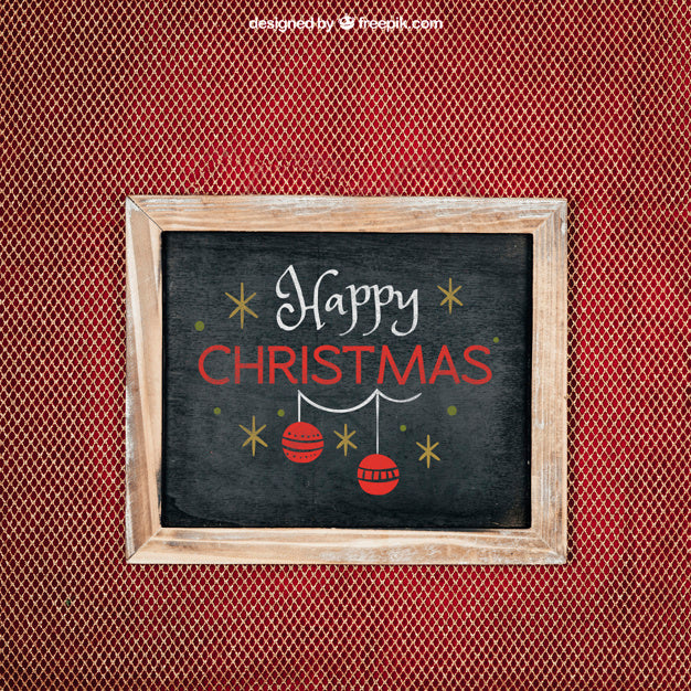 Free Chalkboard Mockup With Christmtas Design Psd