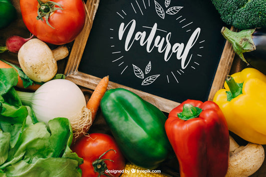 Free Chalkboard Mockup With Vegetable Designs Psd