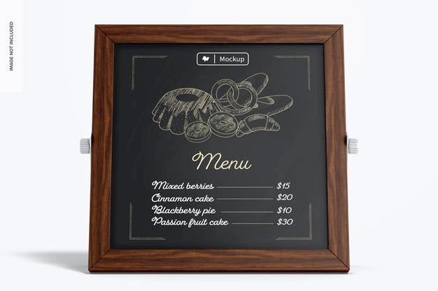 Free Chalkboard Reversible Menu Mockup, Front View Psd