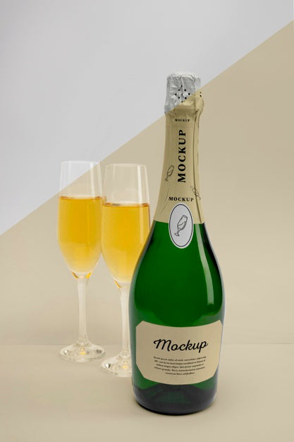 Free Champagne Bottle With Mock-Up Psd