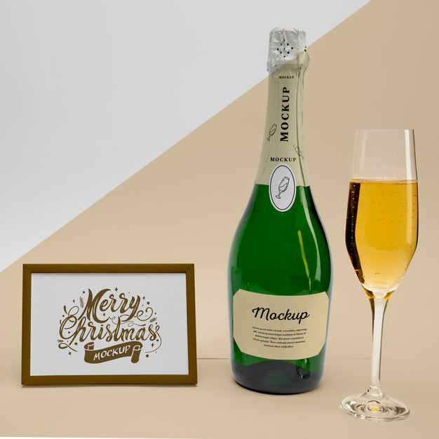 Free Champagne Bottle With Mock-Up Psd