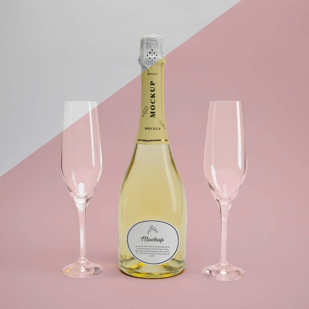 Free Champagne Bottle With Mock-Up Psd