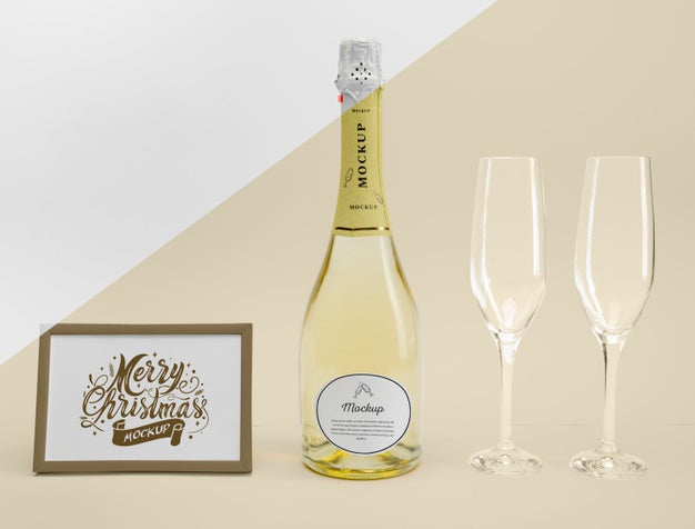 Free Champagne Bottle With Mock-Up Psd