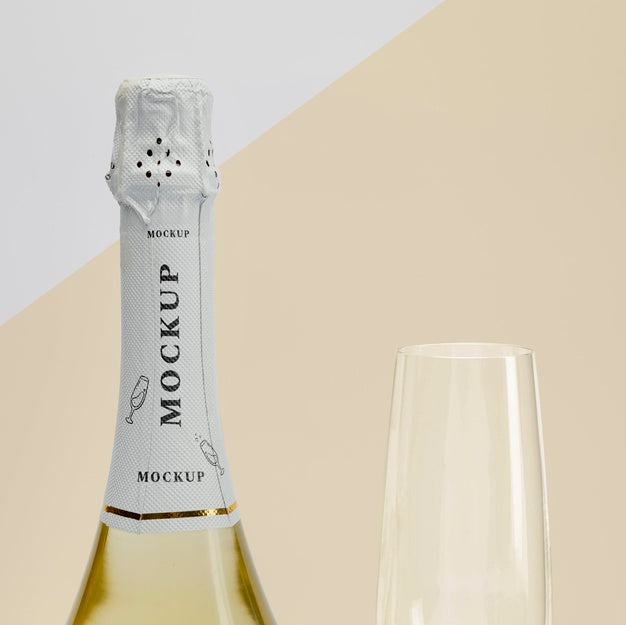 Free Champagne Bottle With Mock-Up Psd