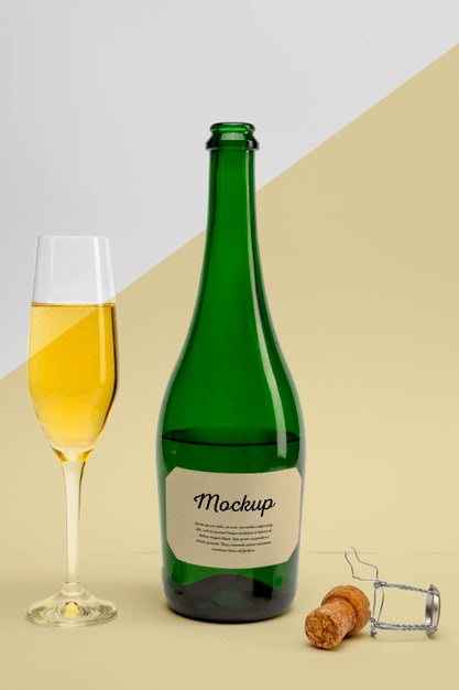 Free Champagne Bottle With Mock-Up Psd