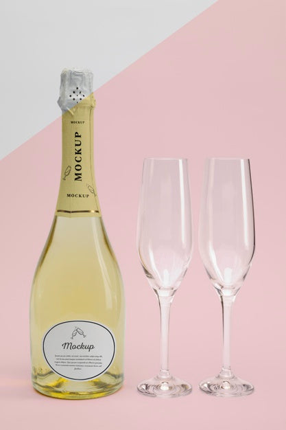 Free Champagne Bottle With Mock-Up Psd