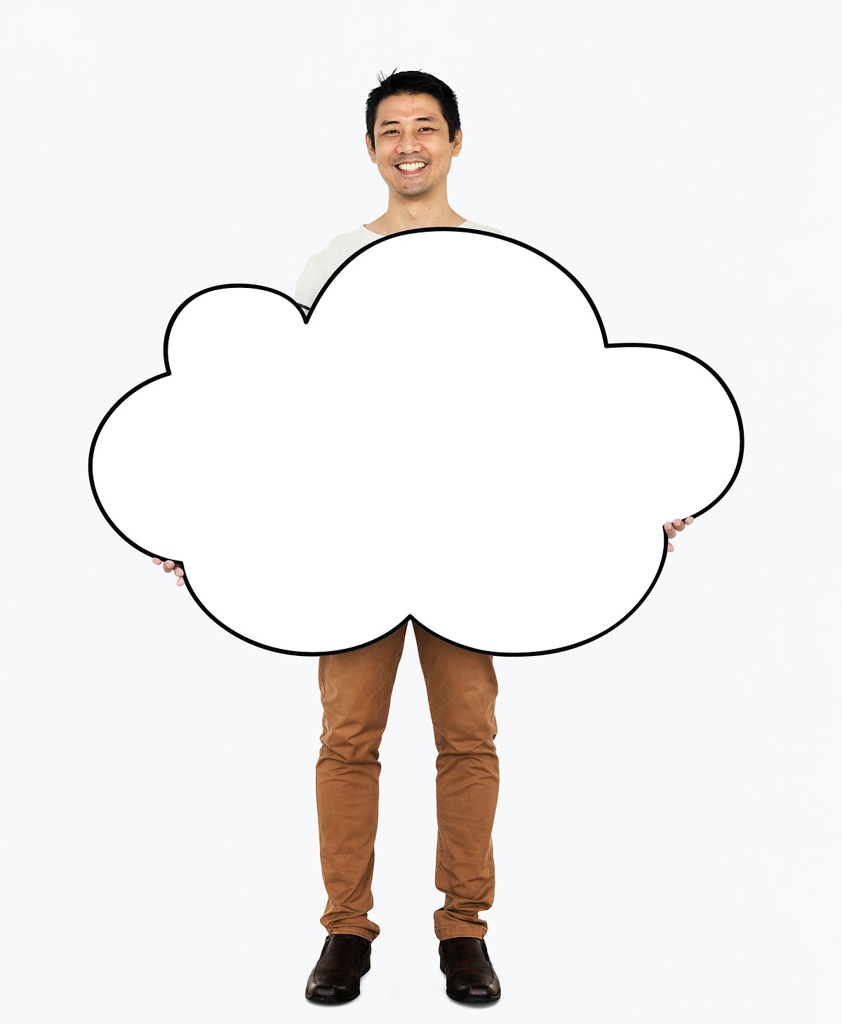 Free Cheerful Man Holding A Blank White Cloud