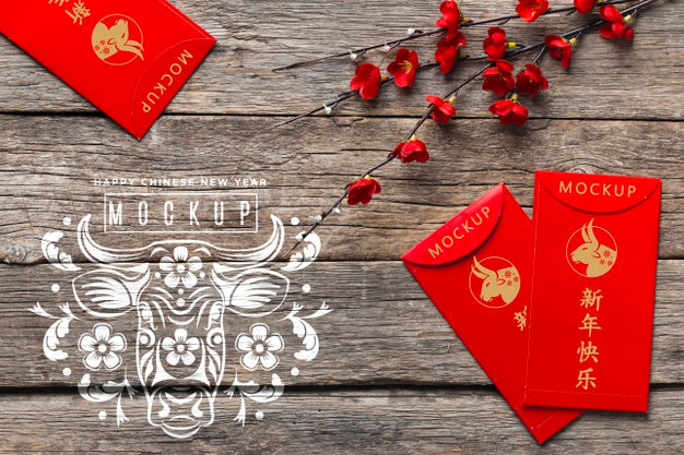 Free Chinese New Year 2021 Red Envelopes Mock-Up Psd