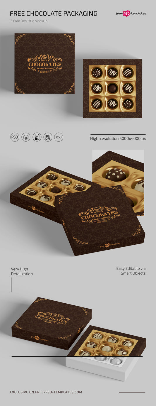 Free Chocolate Packaging Mockups In Psd