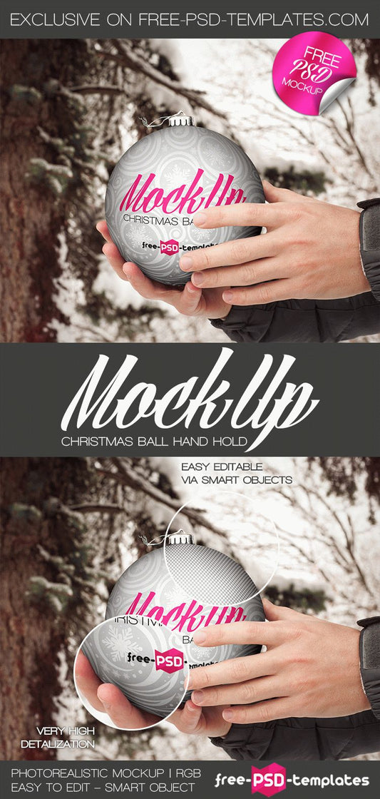Free Christmas Ball Hand Hold Mock-Up In Psd