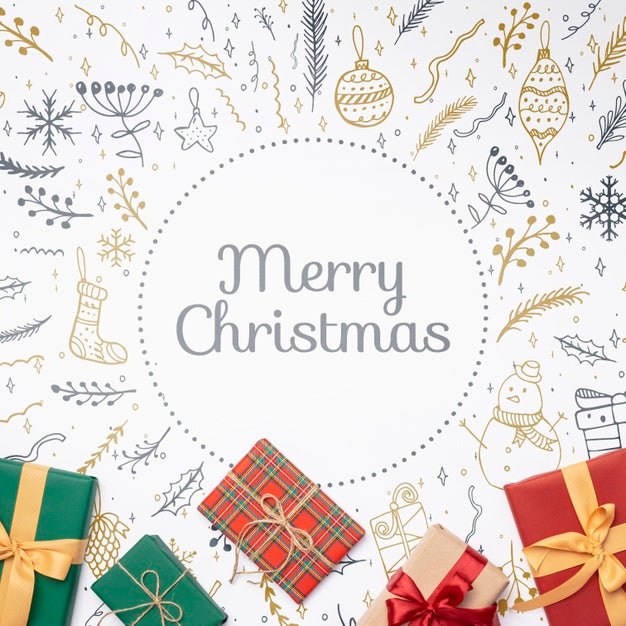 Free Christmas Concept With Colorful Gifts Mock-Up Psd