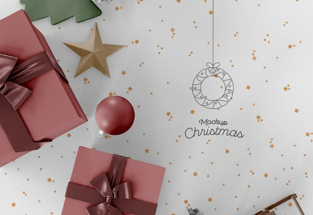 Free Christmas Decorations On Table Mockup Psd