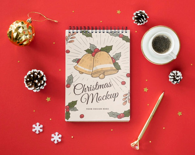 Free Christmas Eve Arrangement With Notepad Mock-Up Psd