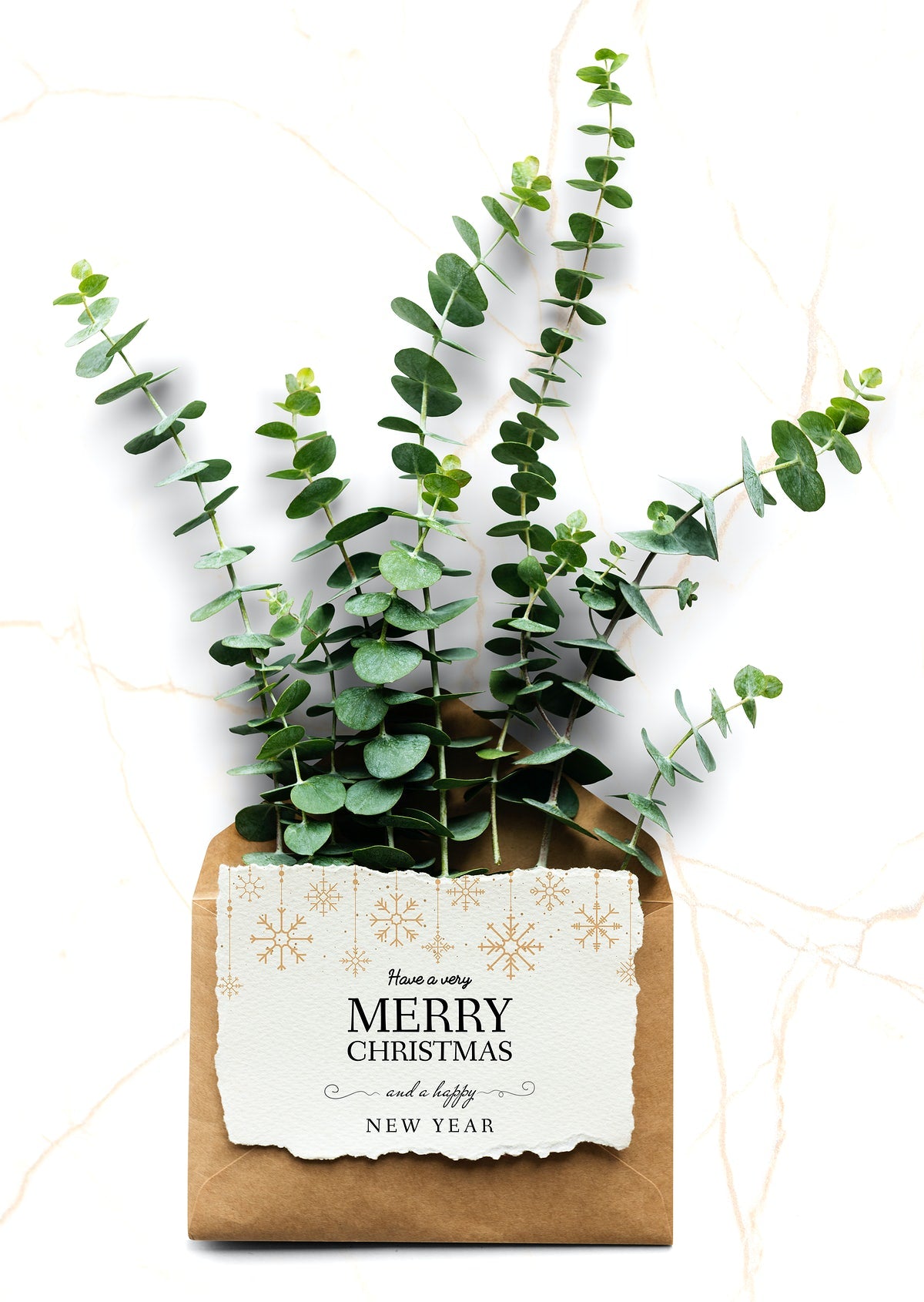 Free Christmas Holiday Greeting Mockup With Leaves