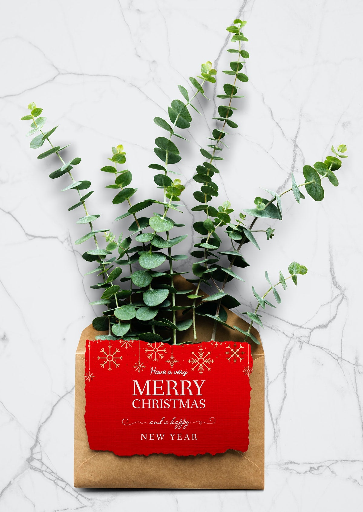 Free Christmas Holiday Greeting Mockup With Leaves