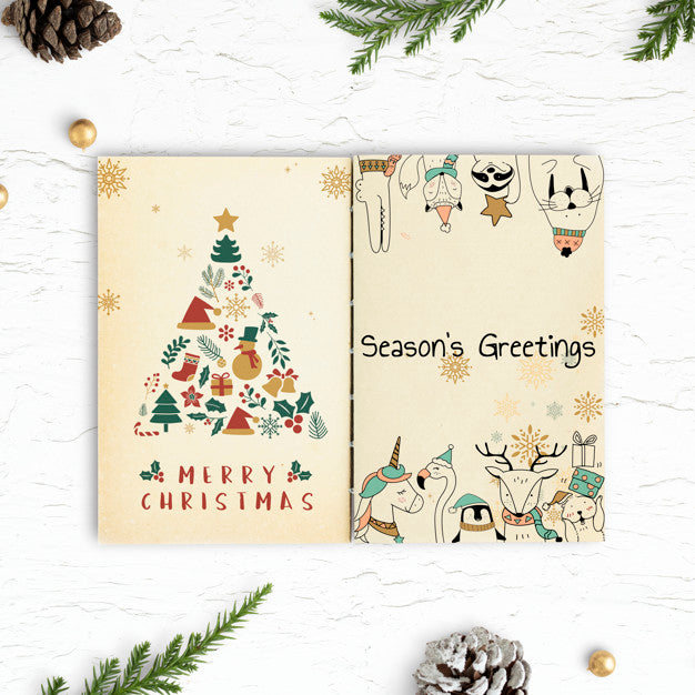 Free Christmas Illustrations In A Notebook Mockup Psd