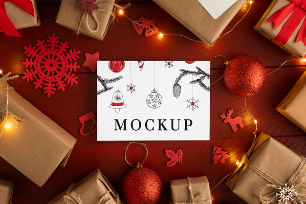 Free Christmas Mock-Up Flat Lay Psd