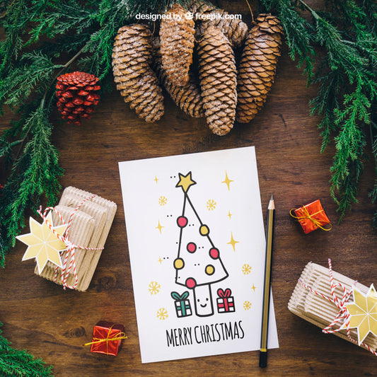 Free Christmas Mockup With Card Psd